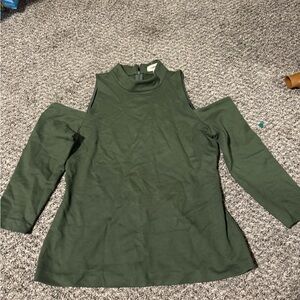 L’Agence Top Womens Large Green Cold Shoulder Long Sleeve Mock Neck Stretch